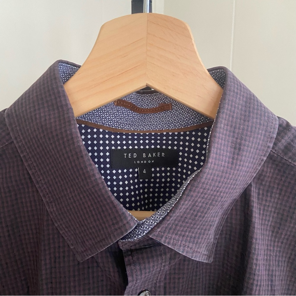 Ted Baker London Purple Plaid Flip Cuff Button Down L/S Shirt Mens 4 - Med